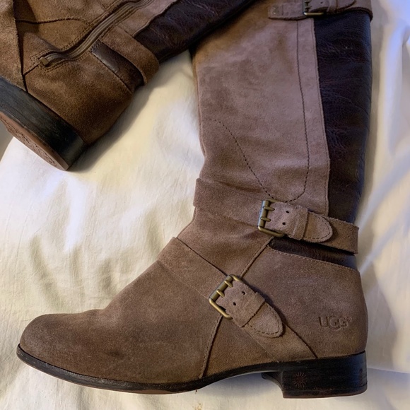 UGG brown suede and pebbled genuine leather riding boots - Picture 8 of 12